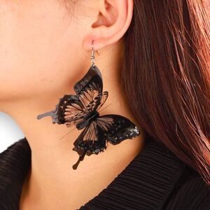 Black 3D Big Butterfly Dangle Earrings - NEW
